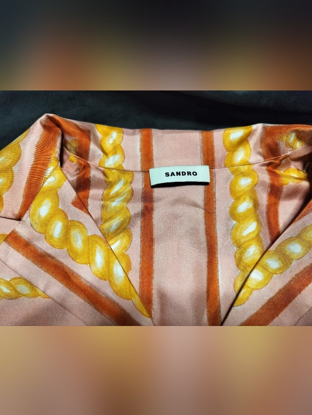 EUC Sandro 100% Silk Pink Blue Short-Sleeve Rope & Star Button Up Shirt Small XS - Picture 3 of 8